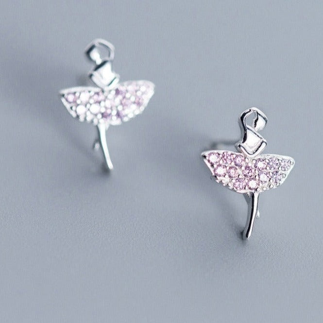 boucles d'oreilles ballerine en argent avec cristaux roses