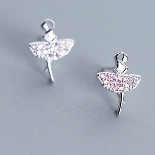 orecchini a ballerina in argento con cristalli rosa