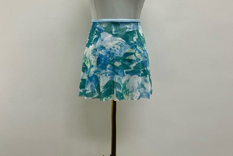 blue floral ballet wrap skirt