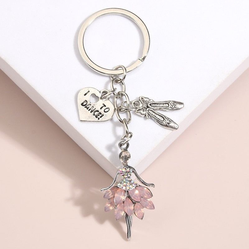 Pink crystal ballerina keychain YAGP