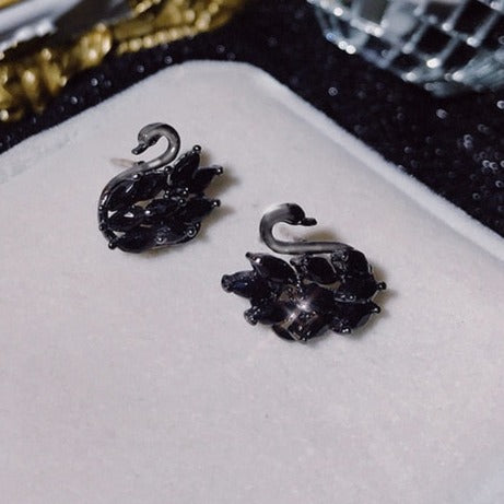 black crystal swan earrings