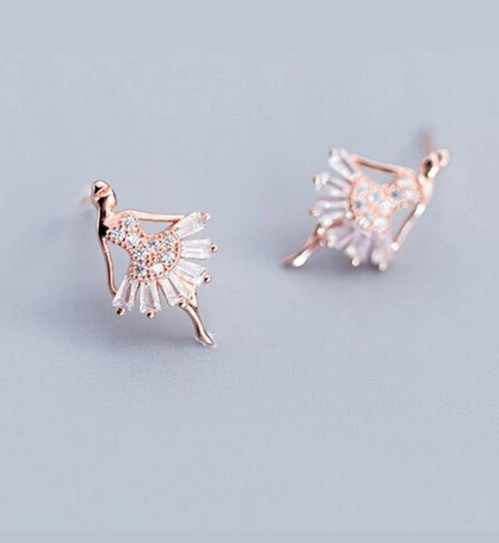 Gold and crystal ballerina stud earrings