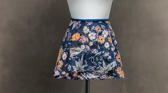 front of blue and orange floral ballet skirt. YAGP.