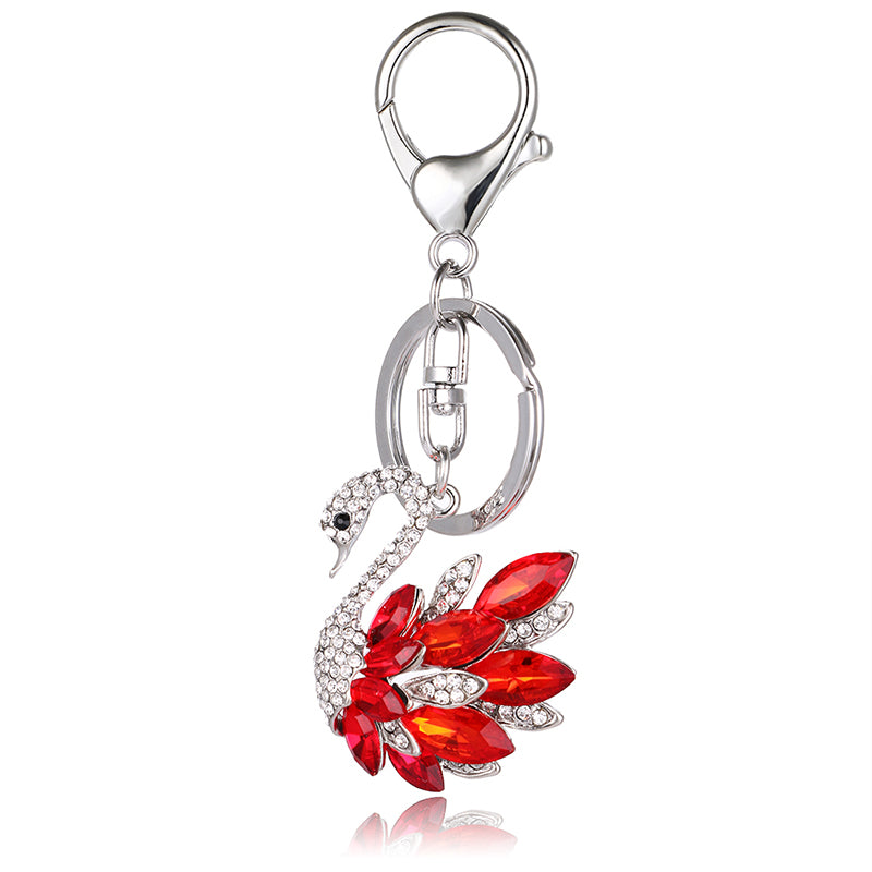 front of red crystal swan keychain