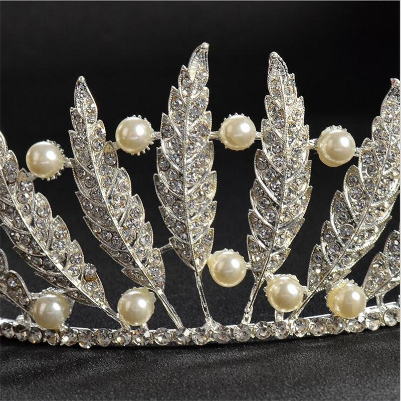 feather, pearl and rhinestone wedding tiara
