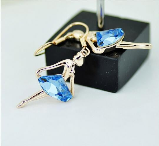 Ballerina-Halskette und Ohrring aus blauen Kristallen im Silber- und Goldton