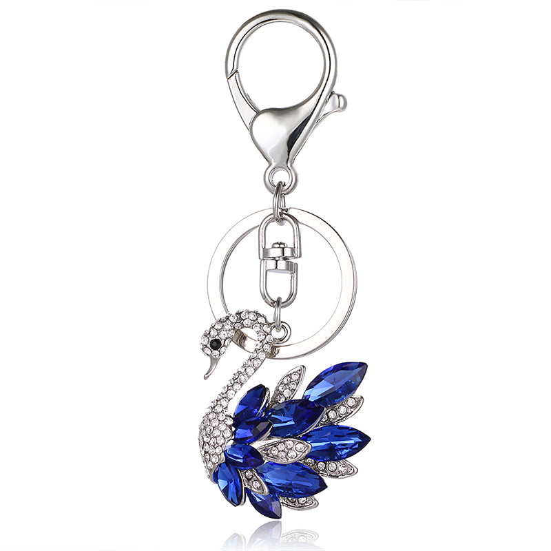 front of blue crystal swan keychain