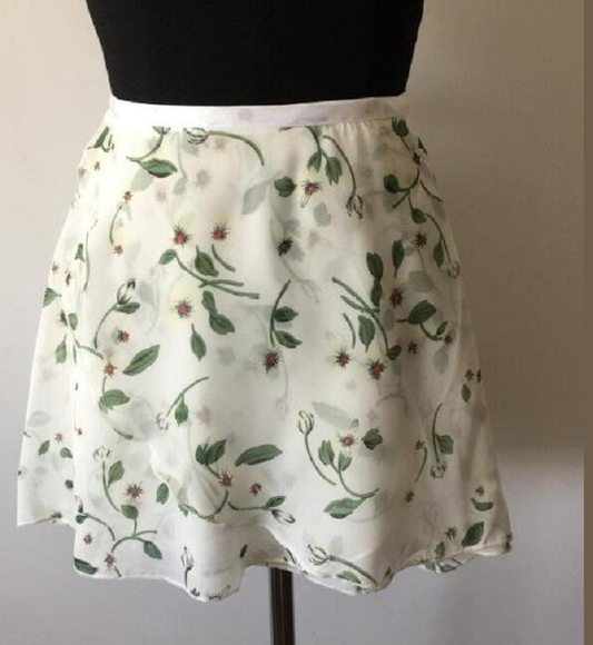 WHITE AND GREEN CHIFFON BALLET WRAP SKIRT