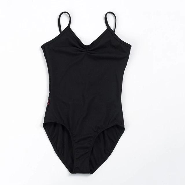 Back of black pinched front camisole leotard with mesh back i