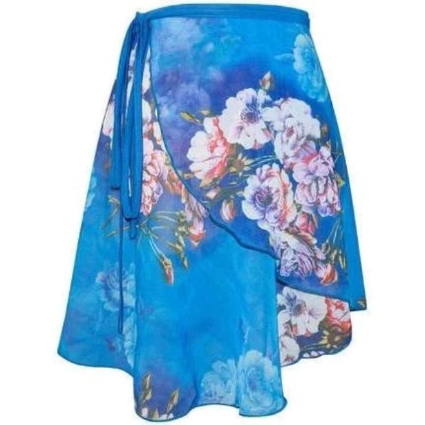 blue and floral ballet wrap skirt