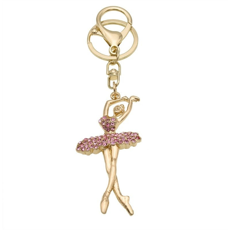 Ballerina-Schlüsselanhänger aus rosafarbenem Kristall