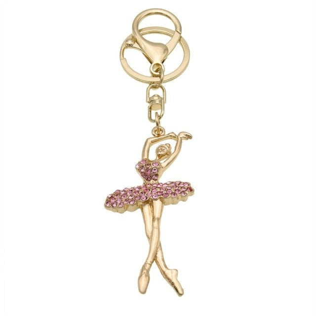Pink crystal ballerina key chain
