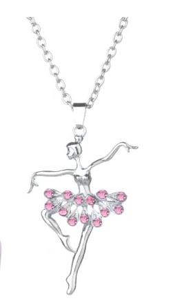 pink rhinestone ballerina necklace dancer