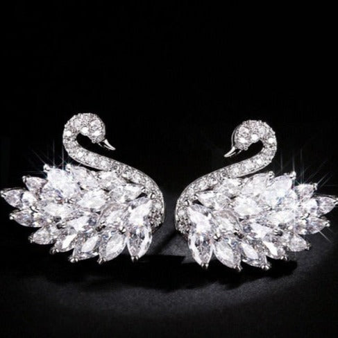 Crystal Swan Stud Earrings - Elegant Ballet Jewelry - Panache Ballet Boutique