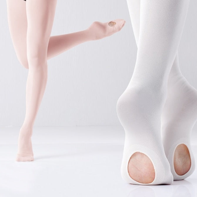 women wearing pink convertable ballet tights and white ballet tights- Panache Ballet Boutique