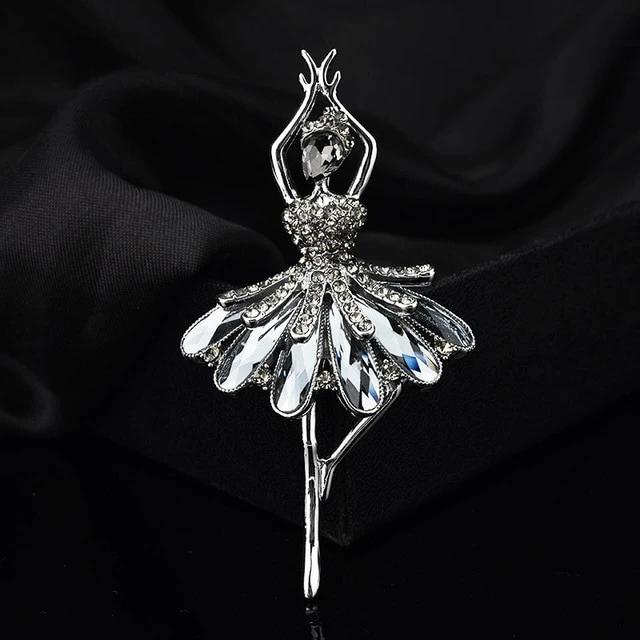 Pin de bailarina de cristal transparente