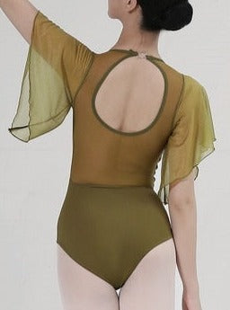Olive green leotard with flared sleeves