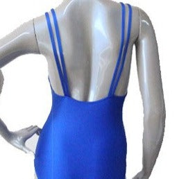 Rückseite des blauen Camisole Trikots mit Twist-Vorderseite