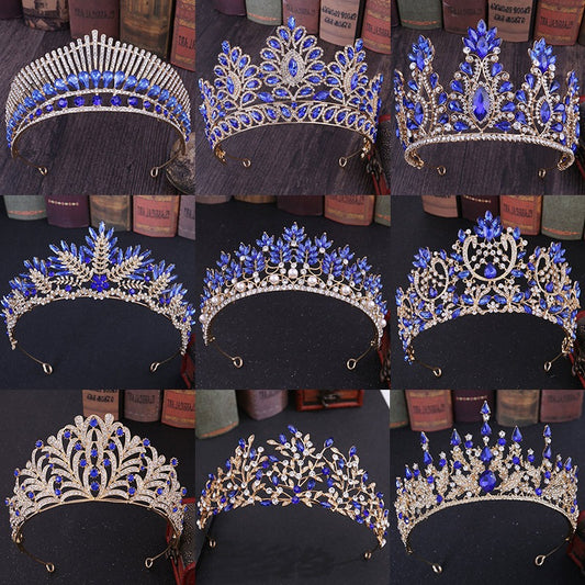 Sapphire blue tiaras with rhinestones and crystals. YAGP