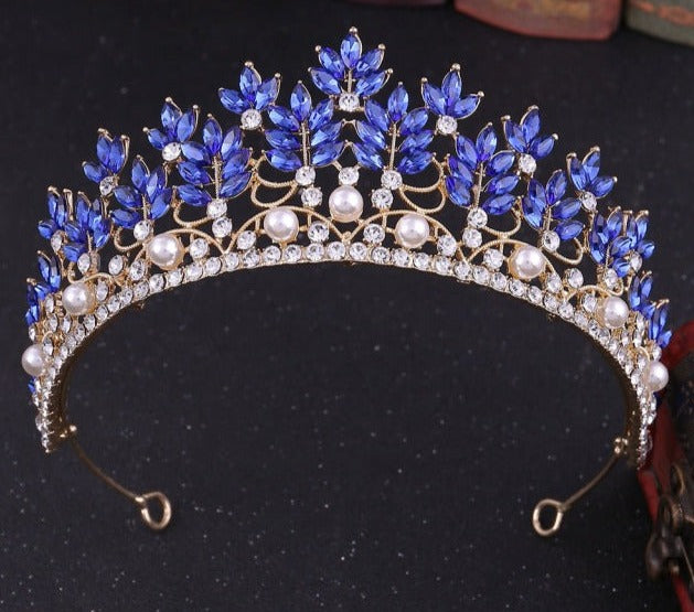 Sapphire blue tiara with rhinestones and crystals. YAGP