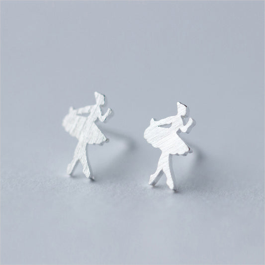 Silver Ballerina Stud Earrings