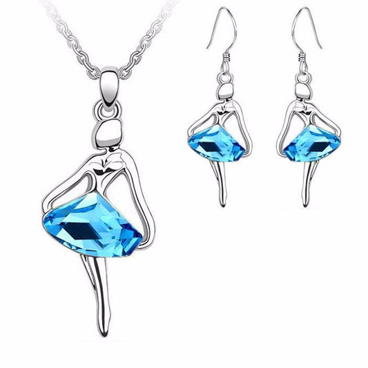 Set collana e orecchini ballerina di cristallo blu tono argento