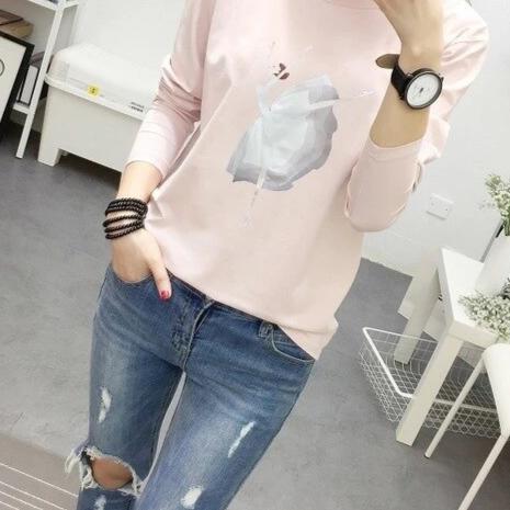 Pink 3/4 sleeve tshirt with ballet dancer on the front