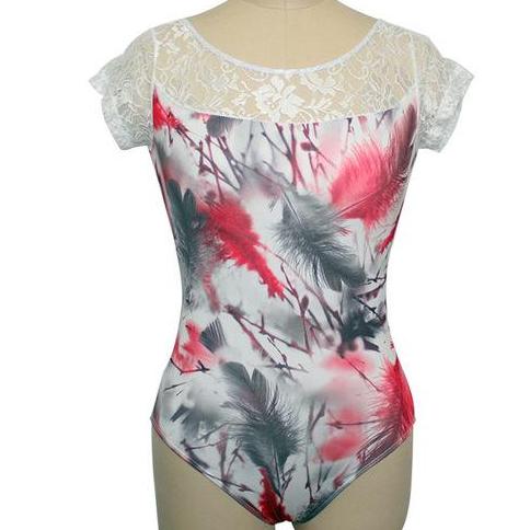 short sleeve floral and lace leotard