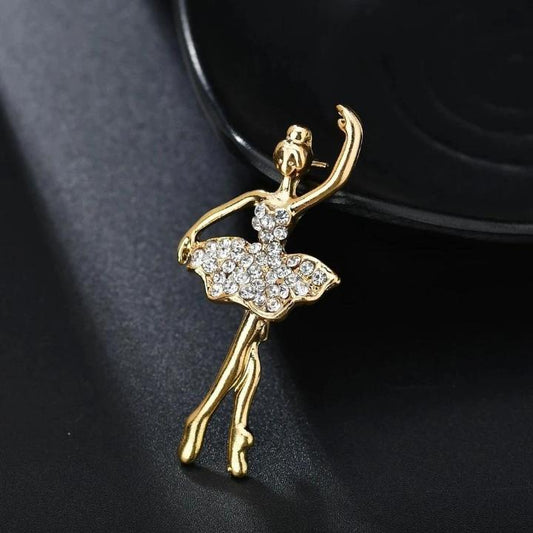 gold and crystals ballerina pin brooch