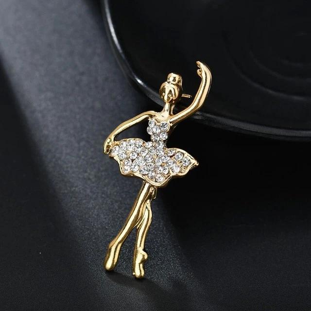 gold and crystals ballerina pin brooch
