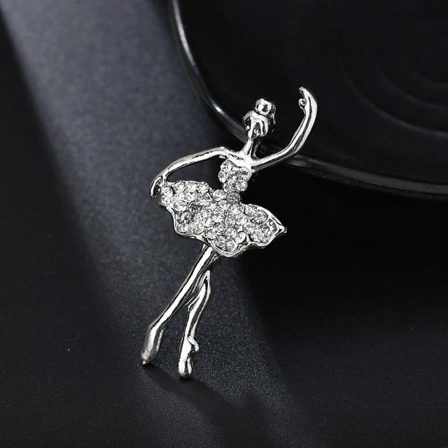 silver and crystals ballerina pin brooch