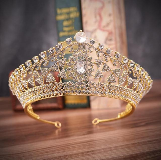 Gold tiara with clear crystals