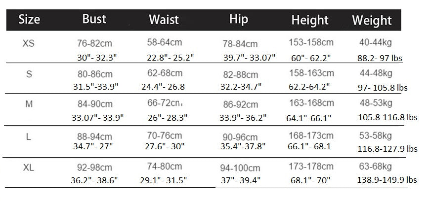 size chart for tank lace leotard