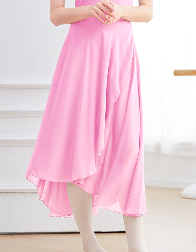 woman wearing long pink chiffon ballet skirt