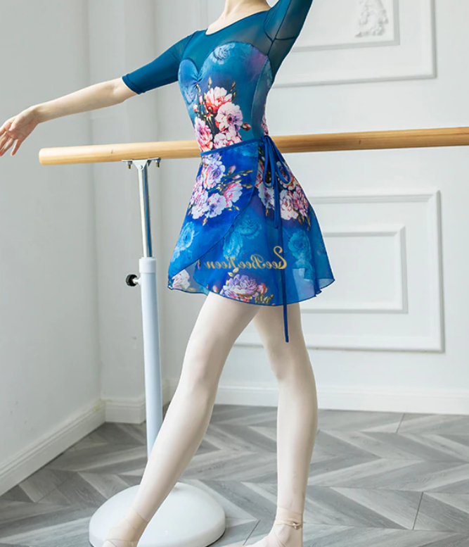blue floral chiffon ballet skirt