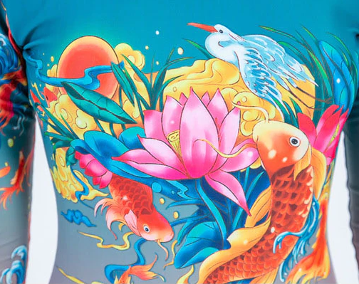 leotard with fish and bird on front