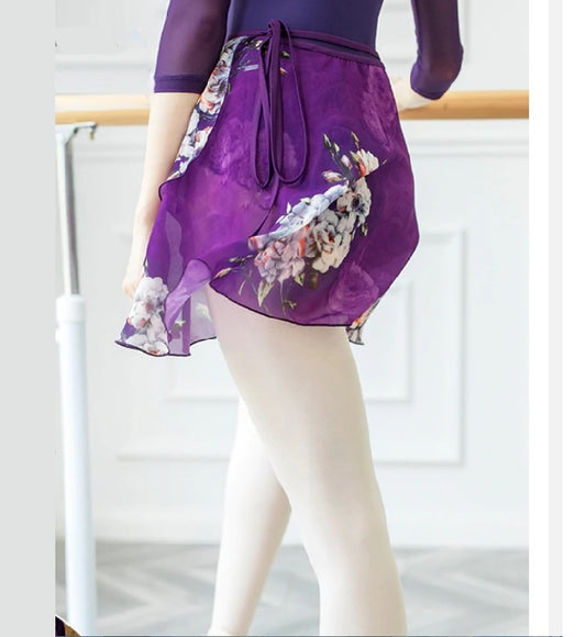 purple floral chiffon ballet skirt