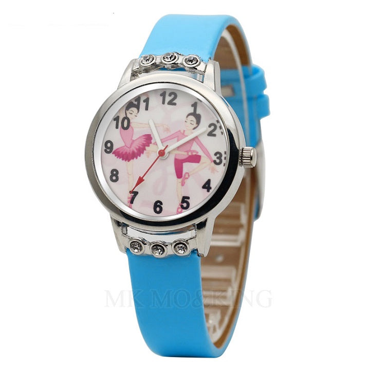 Front of turquoise girls ballerina watch